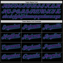 Load image into Gallery viewer, Custom Black Purple-Teal Bomber Full-Snap Varsity Letterman Two Tone Lapel Collar Byron Jacket
