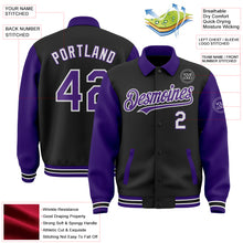 Load image into Gallery viewer, Custom Black Purple-White Bomber Full-Snap Varsity Letterman Two Tone Lapel Collar Byron Jacket
