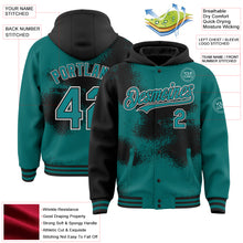 Load image into Gallery viewer, Custom Teal Black-White Abstract Color Blocks Fragment Art 3D Pattern Design Bomber Full-Snap Varsity Letterman Hoodie Jacket
