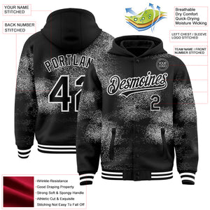 Custom Black White Abstract Network 3D Pattern Design Bomber Full-Snap Varsity Letterman Hoodie Jacket