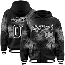 Load image into Gallery viewer, Custom Black White Abstract Network 3D Pattern Design Bomber Full-Snap Varsity Letterman Hoodie Jacket
