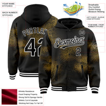 Load image into Gallery viewer, Custom Black Old Gold-White Abstract Network 3D Pattern Design Bomber Full-Snap Varsity Letterman Hoodie Jacket
