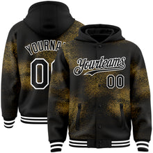 Load image into Gallery viewer, Custom Black Old Gold-White Abstract Network 3D Pattern Design Bomber Full-Snap Varsity Letterman Hoodie Jacket
