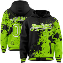 Load image into Gallery viewer, Custom Black Neon Green-White Abstract Splash Grunge Art 3D Pattern Design Bomber Full-Snap Varsity Letterman Hoodie Jacket
