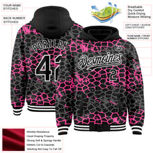 Load image into Gallery viewer, Custom Black Pink-White Abstract Network 3D Pattern Design Bomber Full-Snap Varsity Letterman Hoodie Jacket
