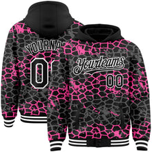 Load image into Gallery viewer, Custom Black Pink-White Abstract Network 3D Pattern Design Bomber Full-Snap Varsity Letterman Hoodie Jacket
