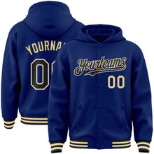 Load image into Gallery viewer, Custom Royal Black-Cream Bomber Full-Snap Varsity Letterman Hoodie Jacket
