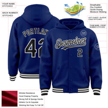 Load image into Gallery viewer, Custom Royal Black-White Bomber Full-Snap Varsity Letterman Hoodie Jacket
