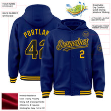 Load image into Gallery viewer, Custom Royal Black-Gold Bomber Full-Snap Varsity Letterman Hoodie Jacket
