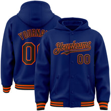 Load image into Gallery viewer, Custom Royal Black-Orange Bomber Full-Snap Varsity Letterman Hoodie Jacket
