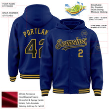 Load image into Gallery viewer, Custom Royal Black-Old Gold Bomber Full-Snap Varsity Letterman Hoodie Jacket
