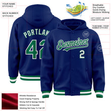 Load image into Gallery viewer, Custom Royal Kelly Green-White Bomber Full-Snap Varsity Letterman Hoodie Jacket
