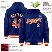 Load image into Gallery viewer, Custom Royal Orange-White Bomber Full-Snap Varsity Letterman Hoodie Jacket
