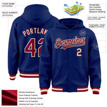 Load image into Gallery viewer, Custom Royal Maroon-Cream Bomber Full-Snap Varsity Letterman Hoodie Jacket
