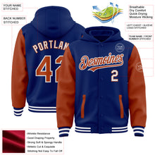 Load image into Gallery viewer, Custom Royal Texas Orange-White Bomber Full-Snap Varsity Letterman Two Tone Hoodie Jacket
