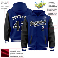 Load image into Gallery viewer, Custom Royal Black-White Bomber Full-Snap Varsity Letterman Two Tone Hoodie Jacket
