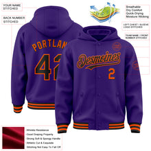 Load image into Gallery viewer, Custom Purple Black-Orange Bomber Full-Snap Varsity Letterman Hoodie Jacket
