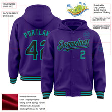 Load image into Gallery viewer, Custom Purple Black-Teal Bomber Full-Snap Varsity Letterman Hoodie Jacket
