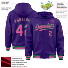 Load image into Gallery viewer, Custom Purple Pink-Kelly Green Bomber Full-Snap Varsity Letterman Hoodie Jacket
