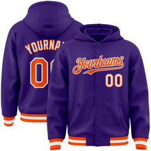 Load image into Gallery viewer, Custom Purple Orange-White Bomber Full-Snap Varsity Letterman Hoodie Jacket
