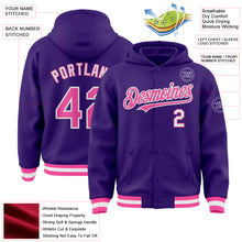 Load image into Gallery viewer, Custom Purple Pink-White Bomber Full-Snap Varsity Letterman Hoodie Jacket
