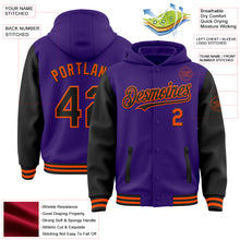 Load image into Gallery viewer, Custom Purple Black-Orange Bomber Full-Snap Varsity Letterman Two Tone Hoodie Jacket
