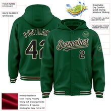 Load image into Gallery viewer, Custom Kelly Green Black-Cream Bomber Full-Snap Varsity Letterman Hoodie Jacket
