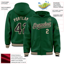 Load image into Gallery viewer, Custom Kelly Green Black-Cream Bomber Full-Snap Varsity Letterman Hoodie Jacket
