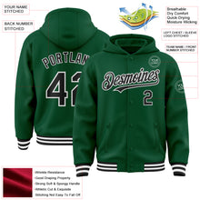 Load image into Gallery viewer, Custom Kelly Green Black-White Bomber Full-Snap Varsity Letterman Hoodie Jacket
