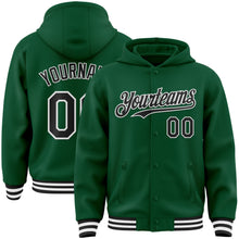 Load image into Gallery viewer, Custom Kelly Green Black-White Bomber Full-Snap Varsity Letterman Hoodie Jacket
