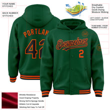 Load image into Gallery viewer, Custom Kelly Green Black-Orange Bomber Full-Snap Varsity Letterman Hoodie Jacket
