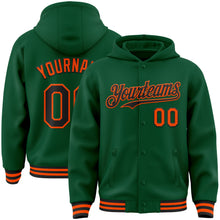 Load image into Gallery viewer, Custom Kelly Green Black-Orange Bomber Full-Snap Varsity Letterman Hoodie Jacket
