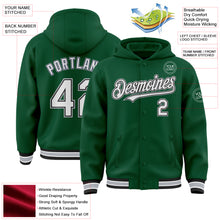 Load image into Gallery viewer, Custom Kelly Green Black-Gray Bomber Full-Snap Varsity Letterman Hoodie Jacket
