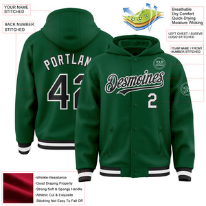 Custom Kelly Green Black-White Bomber Full-Snap Varsity Letterman Hoodie Jacket