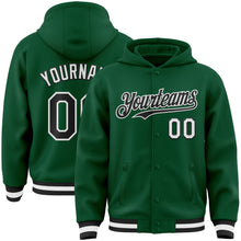 Load image into Gallery viewer, Custom Kelly Green Black-White Bomber Full-Snap Varsity Letterman Hoodie Jacket
