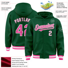 Load image into Gallery viewer, Custom Kelly Green Pink-White Bomber Full-Snap Varsity Letterman Hoodie Jacket
