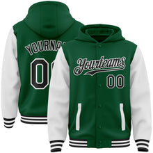 Load image into Gallery viewer, Custom Kelly Green Black-White Bomber Full-Snap Varsity Letterman Two Tone Hoodie Jacket
