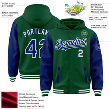 Load image into Gallery viewer, Custom Kelly Green Royal-White Bomber Full-Snap Varsity Letterman Two Tone Hoodie Jacket
