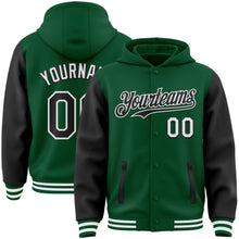 Load image into Gallery viewer, Custom Kelly Green Black-White Bomber Full-Snap Varsity Letterman Two Tone Hoodie Jacket
