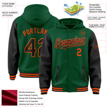 Load image into Gallery viewer, Custom Kelly Green Black-Orange Bomber Full-Snap Varsity Letterman Two Tone Hoodie Jacket
