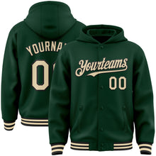 Load image into Gallery viewer, Custom Green Cream-Black Bomber Full-Snap Varsity Letterman Hoodie Jacket
