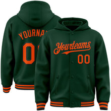 Load image into Gallery viewer, Custom Green Orange-Black Bomber Full-Snap Varsity Letterman Hoodie Jacket
