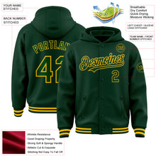 Load image into Gallery viewer, Custom Green Gold Bomber Full-Snap Varsity Letterman Hoodie Jacket
