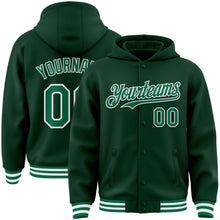 Load image into Gallery viewer, Custom Green Kelly Green-White Bomber Full-Snap Varsity Letterman Hoodie Jacket
