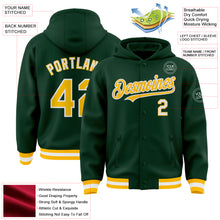 Load image into Gallery viewer, Custom Green Gold-White Bomber Full-Snap Varsity Letterman Hoodie Jacket
