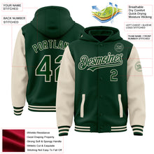 Load image into Gallery viewer, Custom Green Cream Bomber Full-Snap Varsity Letterman Two Tone Hoodie Jacket
