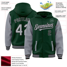 Load image into Gallery viewer, Custom Green Gray-Black Bomber Full-Snap Varsity Letterman Two Tone Hoodie Jacket
