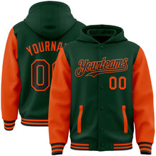 Load image into Gallery viewer, Custom Green Orange-Cream Bomber Full-Snap Varsity Letterman Two Tone Hoodie Jacket
