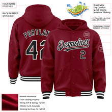 Load image into Gallery viewer, Custom Crimson Black-White Bomber Full-Snap Varsity Letterman Hoodie Jacket
