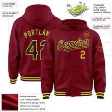 Load image into Gallery viewer, Custom Crimson Black-Gold Bomber Full-Snap Varsity Letterman Hoodie Jacket
